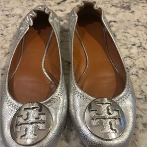 Tory Burch Silver Leather Flats